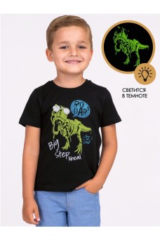Футболка 1ПДФК3572001; черный / Скелет динозавра свет