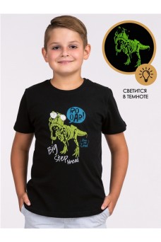 Футболка 1ПДФК3573001; черный / Скелет динозавра свет