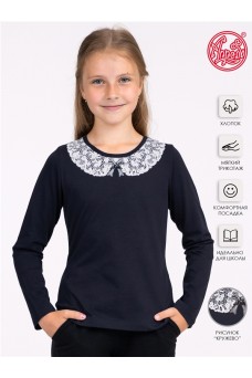 Лонгслив ДДЛД3292804; темно-синий82 / Ажурный воротник на темном