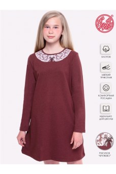 Платье 1ДПД2571858; бордовый136 / Ажурный воротник на темном
