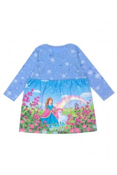 Платье ЯПД080804нгя; звездное небо на голубом с глиттером+принцесса с единорогом