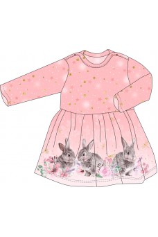 Платье ЯПД080804нгя; звездное небо на розовом с глиттером+кролики на розовом