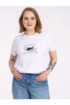 Футболка 1ЖДФК3785001; белый / Кошка с кофе