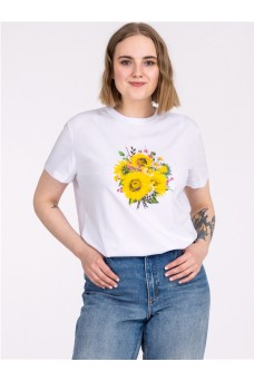 Футболка 1ЖДФК3785001; белый / Подсолнухи на светлом