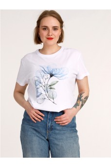 Футболка 1ЖДФК3956001; белый / Цветок с листьями