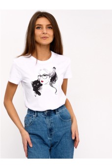 Футболка 1ЖДФК3965001; белый / Девушка с кошкой