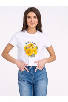 Футболка 1ЖДФК3968001; белый / Подсолнухи на светлом