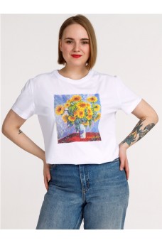 Футболка 1ЖДФК4112001; белый / Подсолнухи