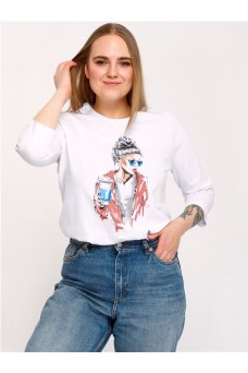 Лонгслив 1ЖДЛД2256804; белый / Девушка с кофе