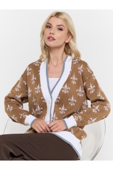 Кардиган женский 7232-14100; 5300616/501/0174/501 карамельный кофе/белый/стальной/белый