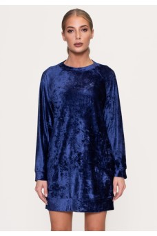 160030/1 Платье с длинным рукавом велюр  темно-синий