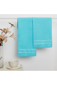 Комплект из 2-х вафельных полотенец Fine Line Звезды голубой на хангере