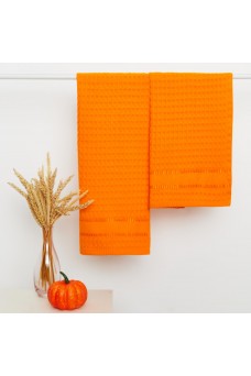 Комплект из 2-х вафельных полотенец Fine Line Звезды оранжевый на хангере