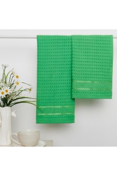 Комплект из 2-х вафельных полотенец Fine Line Звезды зеленый на хангере