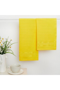 Комплект из 2-х вафельных полотенец Fine Line Звезды желтый на хангере