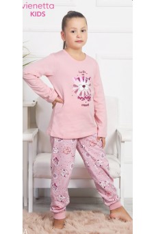 802137 7090 Комплект с брюками длин. рукав байка LULU Кот дет. персиковый