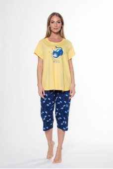 008119 0112 Комплект с капри короткий рукав КОШКИ (1XL2 2XL1 3XL1) желтый