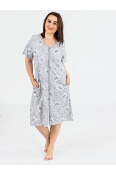 010106 0164 Халат на молнии короткий рукав ПЕГОНИЯ (1XL2 2XL1 3XL1) серый