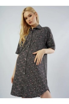 104068 0330 Халат рубашка короткий рукав АБСТРАКЦИЯ графитовый